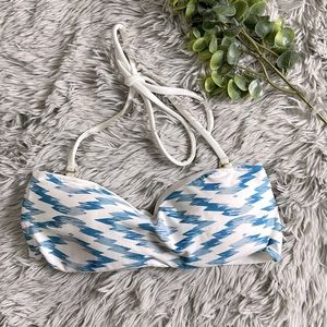 NWOT khong boon blue and white tribal bandeau bikini top size s